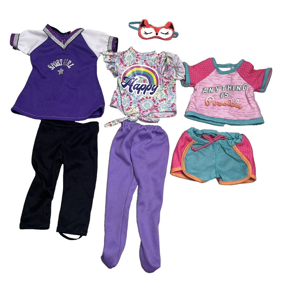 Doll Clothing Outfits for 18" Lot Pants, Shirts, Shorts, Cat Sleep Mask 7 Pieces - Picture 1 of 11